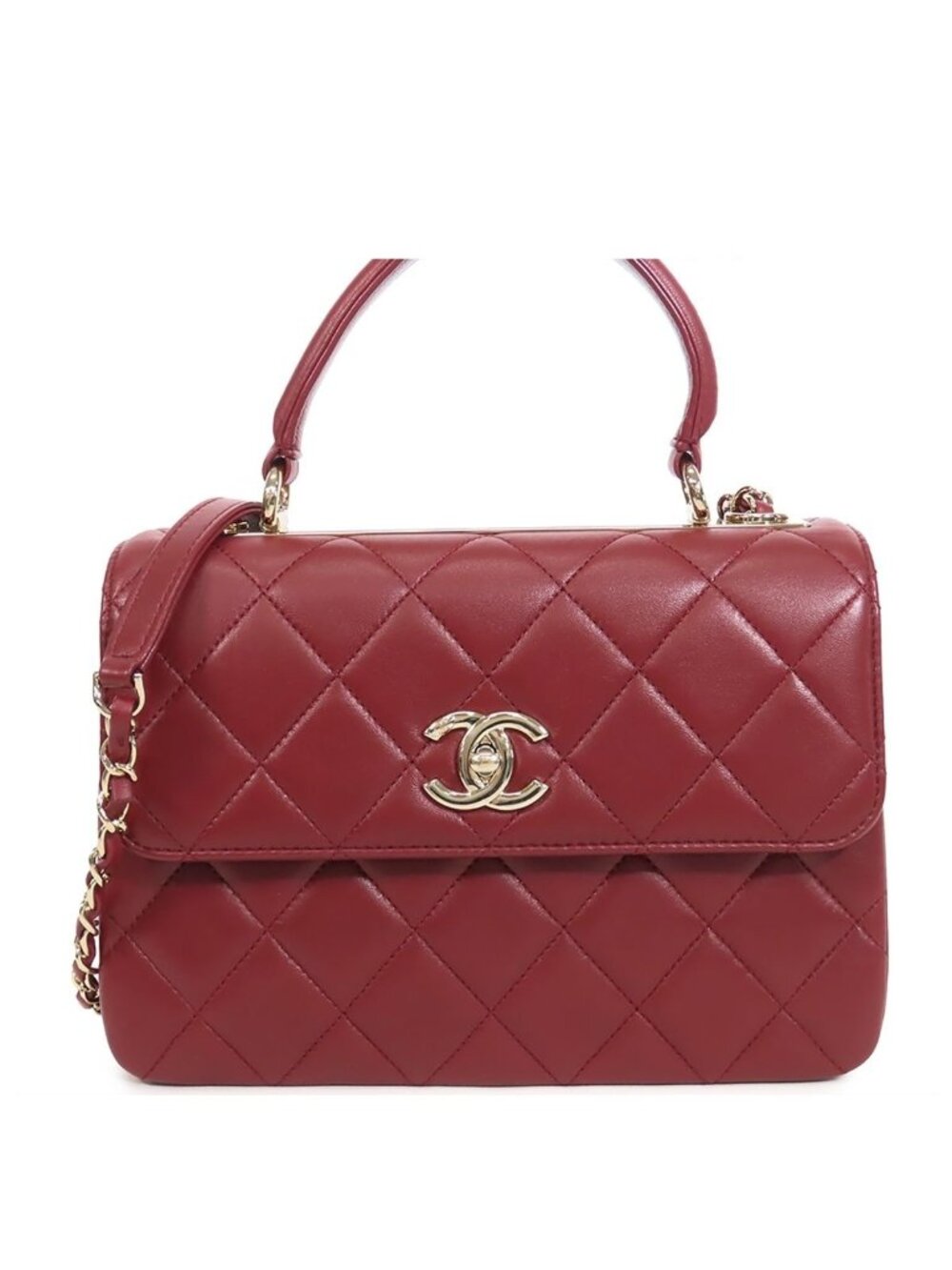Chanel Trendy CC Top Handle Wine Red Gold Lambskin 2-Way